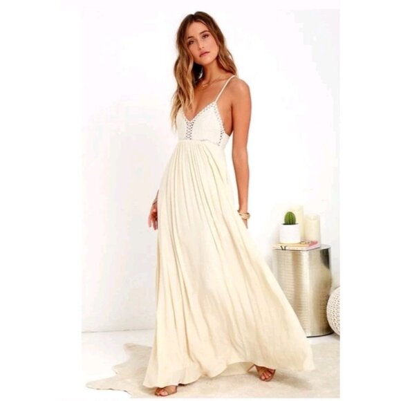 Lulus Dresses & Skirts - Lulus Boho Hippie Chic Crochet Babydoll Fairy Empire Waist Sz Small Maxi Dress